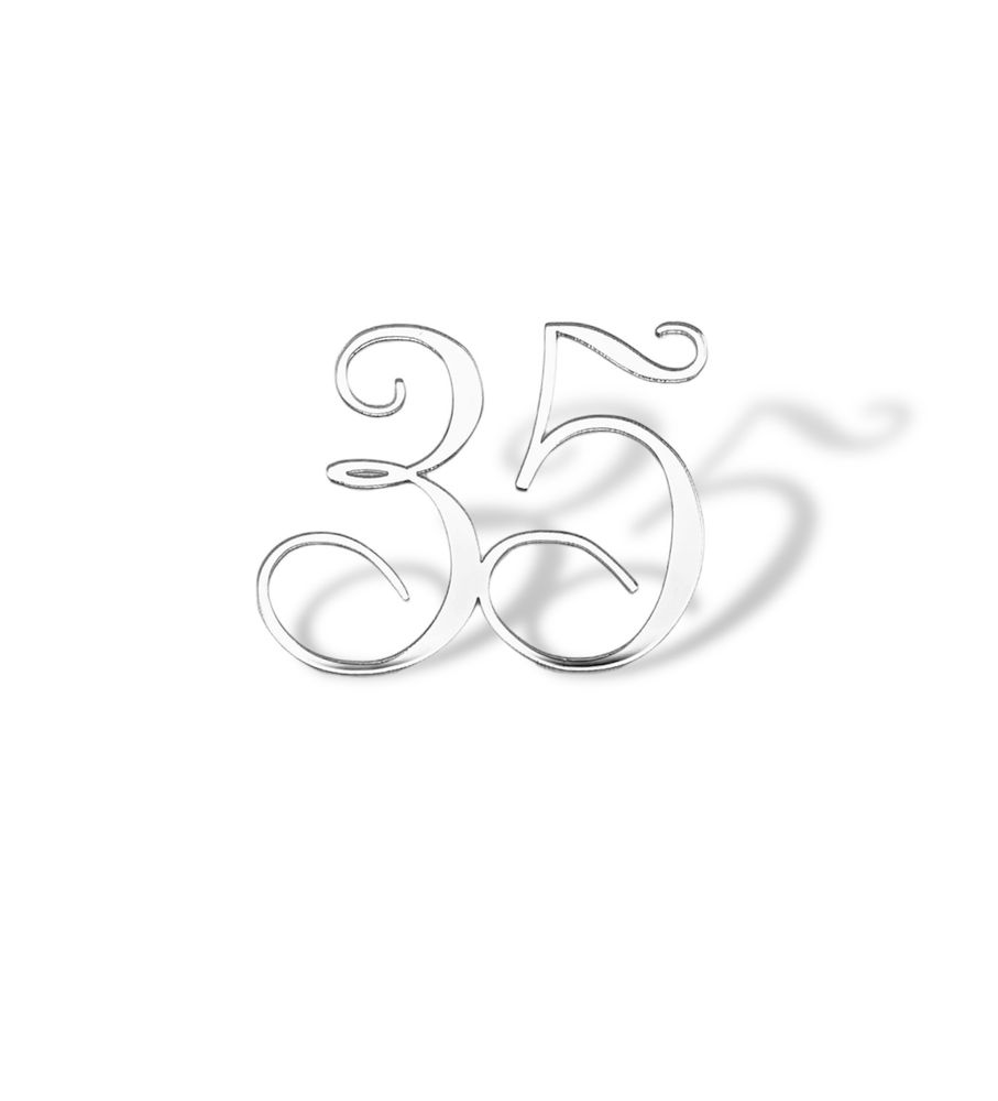 Топпер на торец &quot;35&quot; 5,5 см, каллигр. акрил серебро