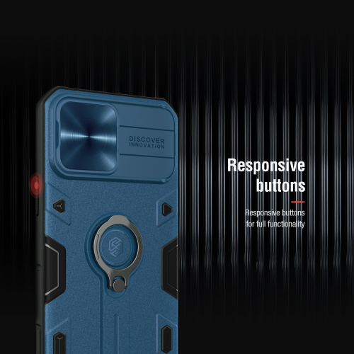 Чехол усиленный защитный синего цвета для iPhone 13 Pro Max от Nillkin, CamShield Armor