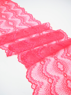 Эластичное кружево розовое-красное неоновое ширина 20.5 см