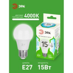 Лампа светодиодная ЭРА GREEN LINE LED A60-15W-840-E27 GL 15Вт груша яркий белый свет E27 | Лампы cветодиодные Груша (A)