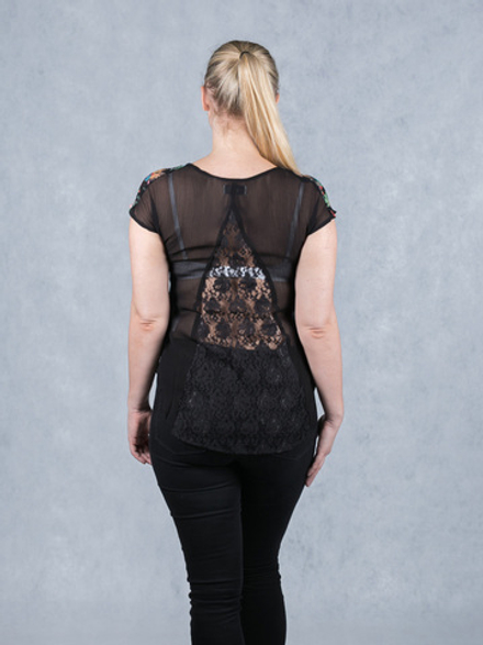 Блузка женская SLOOK с кружевной вставкой, чёрная 43855