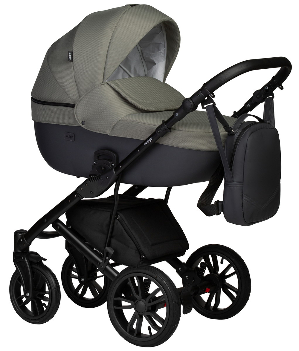 Детская коляска Indigo Mio S 2 в 1 05 т.серая кожа+зеленый