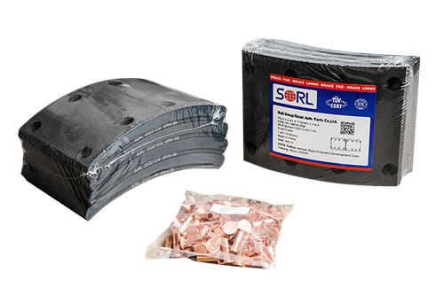 Накладка тормозная, к-т 8шт+заклепки 64шт 400х140 для КАМАЗ (53212-3501105) SORL