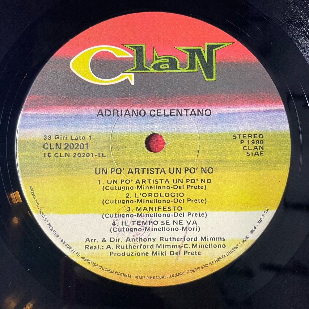 Винтажная виниловая пластинка LP Adriano Celentano Un Po Artista Un Po No (Italy 1980)