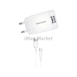 Сетевое зарядное устройство WK Kingkong WP-U119a, 2 USB-A, 10W, 2A + кабель Type-C, 1 м, белый