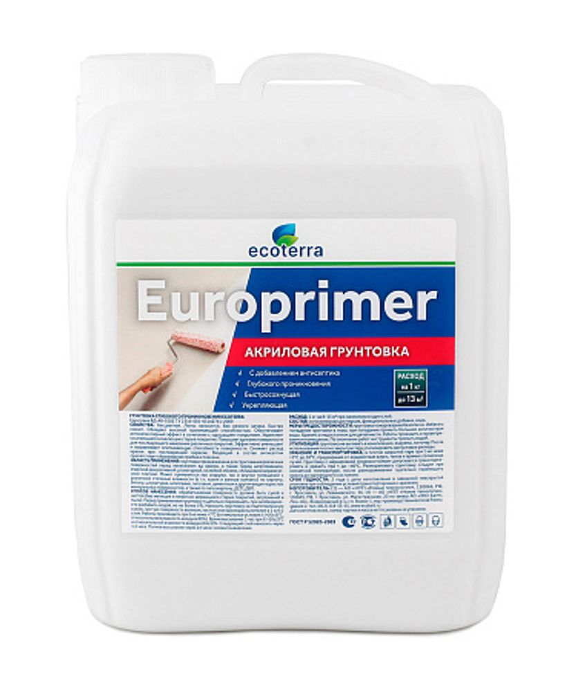 Грунтовка Europrimer глуб. проник. для нар/внутр.работ 5л Ecoterra