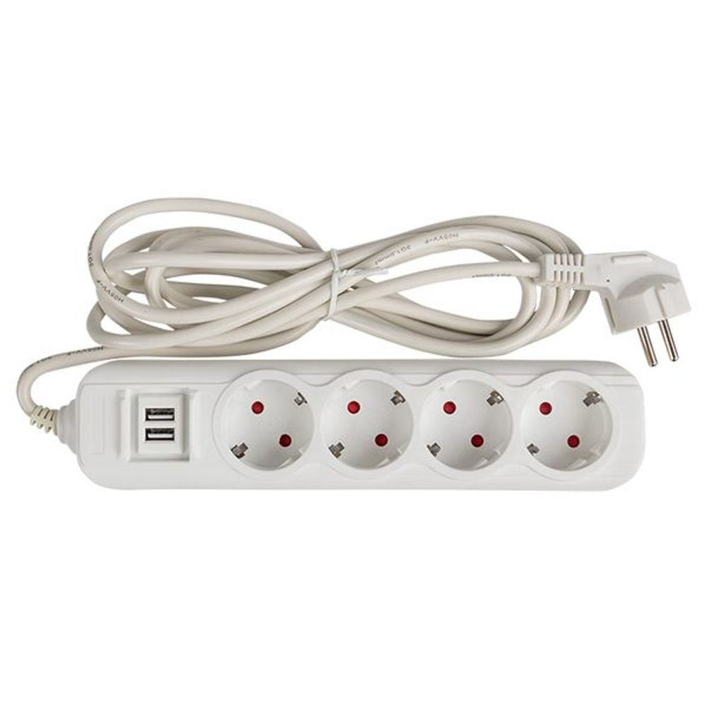 Удлинитель "Эксперт" 4 гнезда 3 метра 16А/3,5кВт с 2 USB 2,1А ПВС 3x1 EKF PROxima