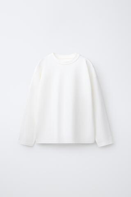 ZARA ОДНОТОННЫЙ ЛОНГСЛИВ, БЕЛЫЙ