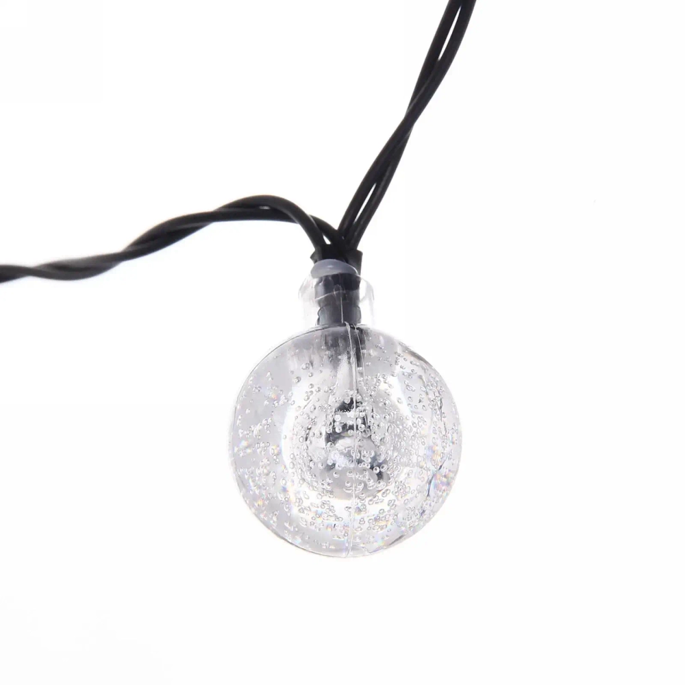 Гирлянда для улицы «Роса» 3м, 20 ламп LED чёрный провод, 2 реж, IP-55, Теплый белый (солнечная батарея).