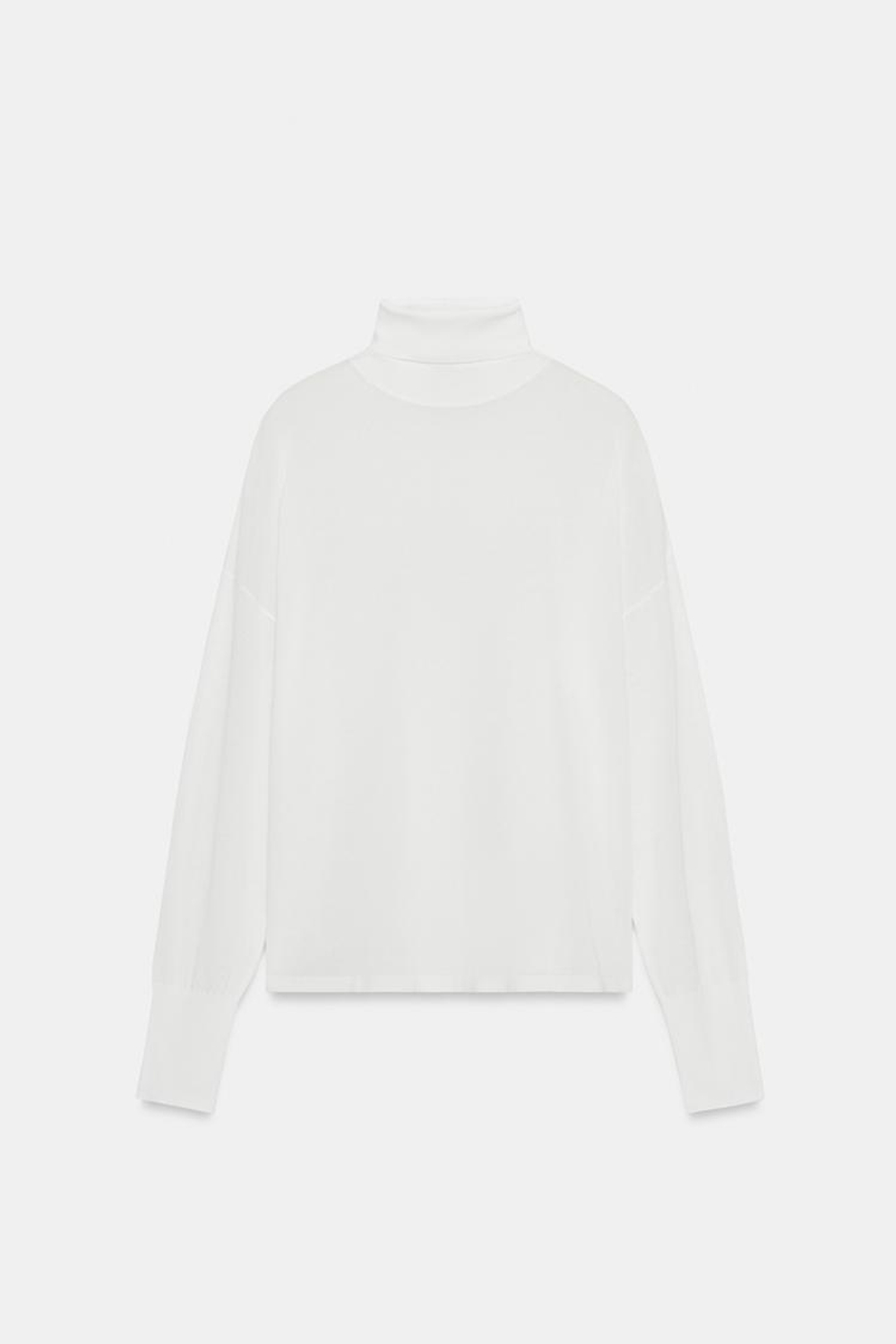 ZARA СВИТЕР ИЗ ТОНКОГО ТРИКОТАЖА С ВЫСОКИМ ВОРОТНИКОМ, БЕЛЫЙ