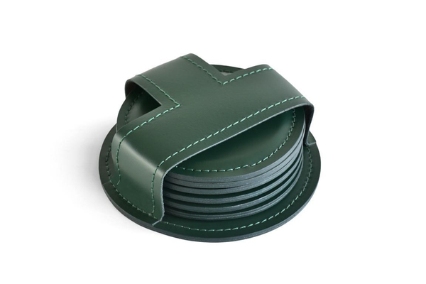 Набор костеров (6 шт) из кожи цвет ЗЕЛЕНЫЙ