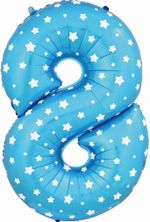 Шар (40"/102 см) Цифра, 8, Звездочки, Голубой, в упаковке 1 шт.