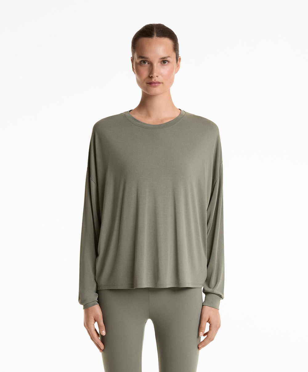 Oysho Футболка с открытой спиной, светлый хаки