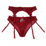 Пояс для чулок с ремешками и трусики красные Flower&bow (XS-S)