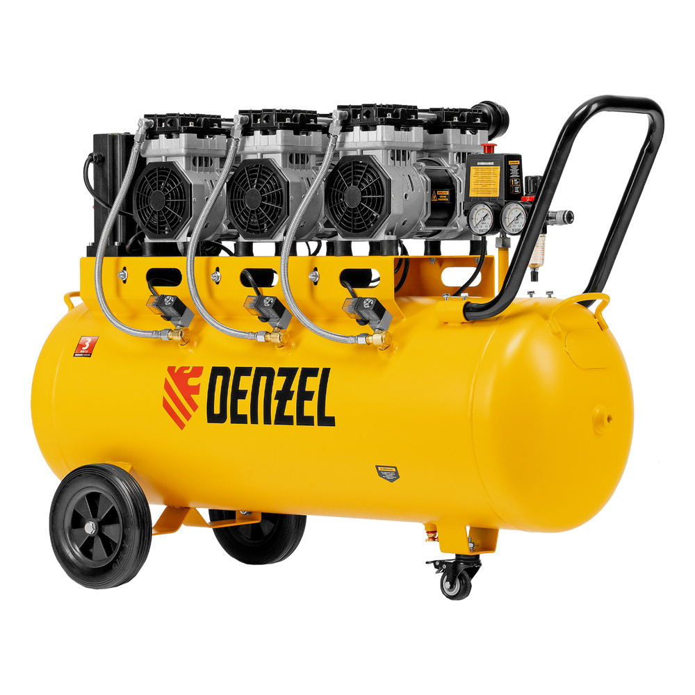 Компрессор безмасляный, малошумный  DLS 2250/100, 2250 Вт, 3x750, 100 л, 410 л/мин блок управления/ Denzel