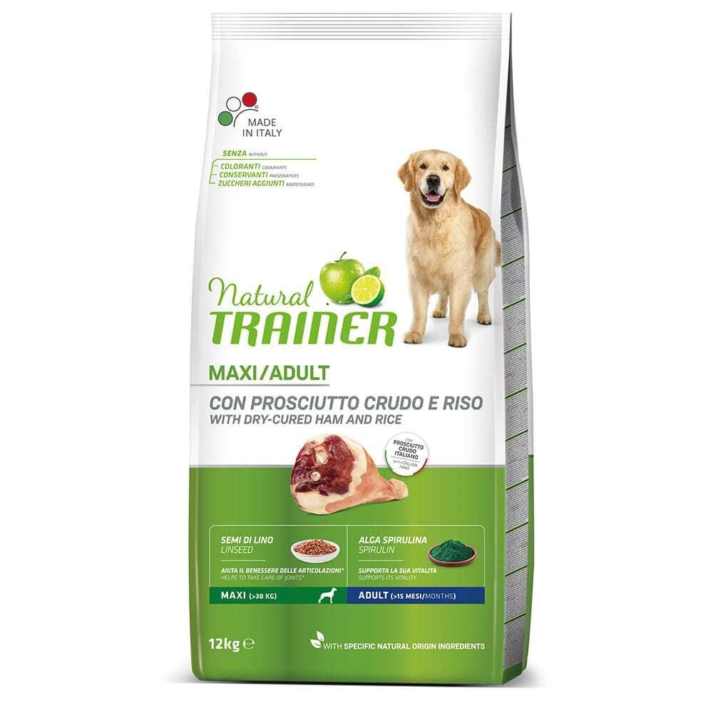 Сухой корм Trainer Natural Maxi Adult  для взрослых собак крупных пород с сыровяленой ветчиной и рисом 12 кг
