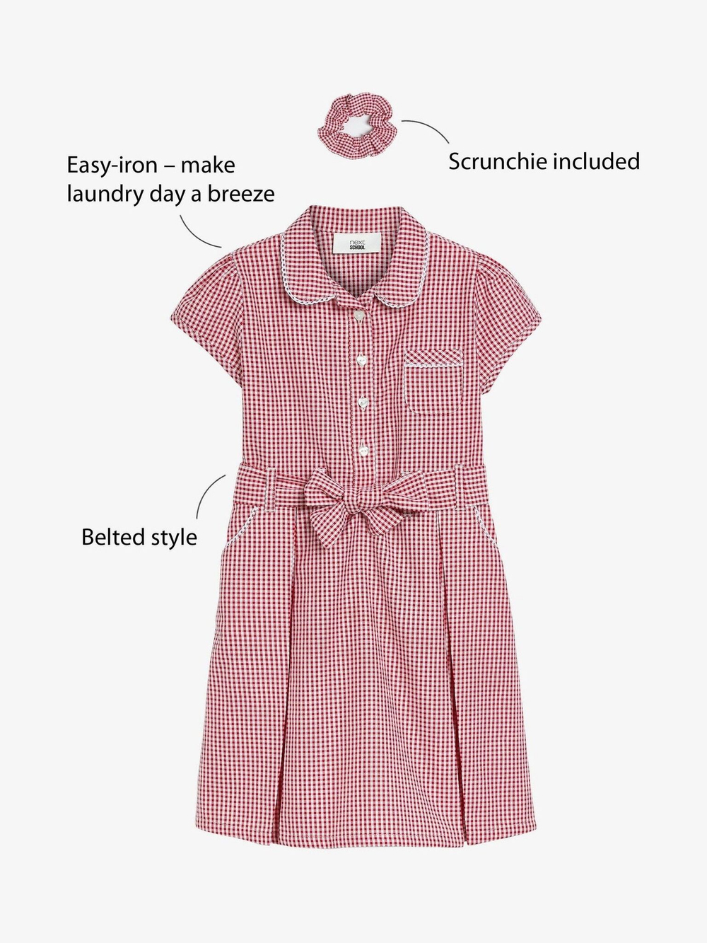 Платье школьное с воротником и поясом для девочки Next 105-911, Красный, Белый