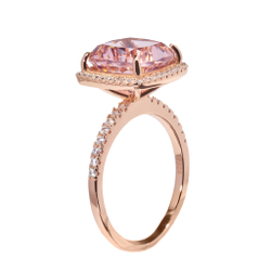 Кольцо-вечернее, серебрение 925, цвет розовое золото, квадратный камень, окантовка