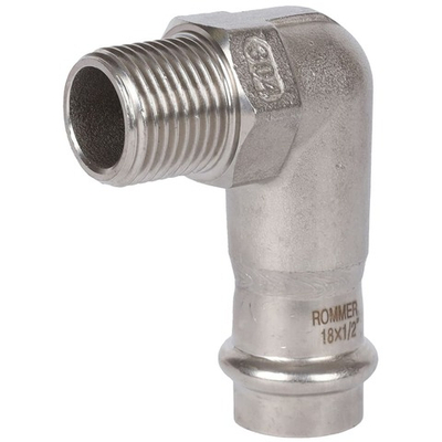 ROMMER Угольник-переходник с НР 18x1/2" из нержавеющей стали прессовой