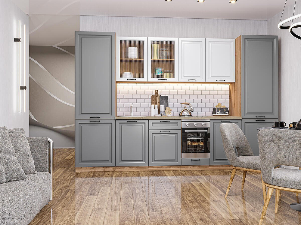 Прямая модульная кухня Ницца Royal-01 Blanco/Magnum - Дуб Вотан 2140*3150*600