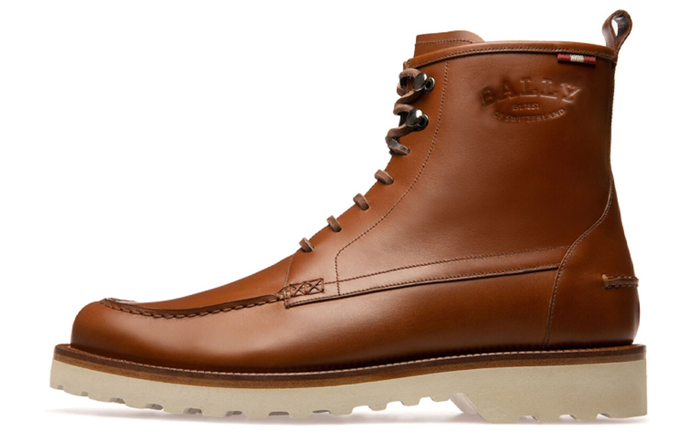 BALLY Nokor Short Mid Calf Combat Boots Men"s Brown