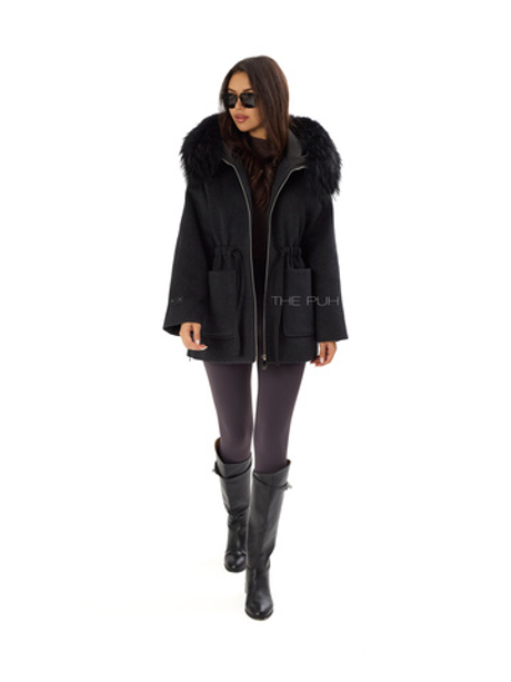 Черное шерстяное пальто с пуховым подкладом