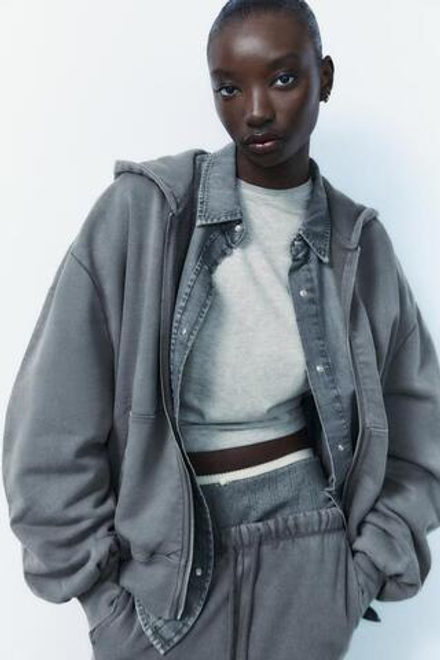 ZARA ТОЛСТОВКА ОВЕРСАЙЗ С МОЛНИЕЙ, АНТРАЦИТОВЫЙ