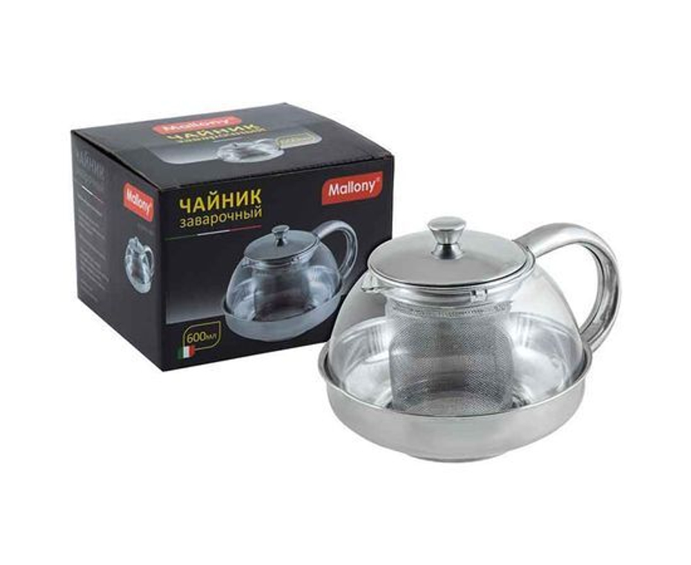 Чайник заварочный 600мл, стекло/нерж.сталь, фильтр нерж сталь, Menta-600, 910110 Mallony