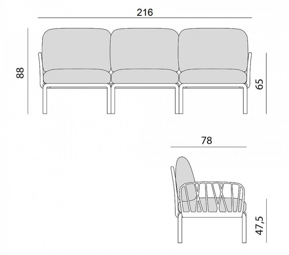 Диван пластиковый с подушками Nardi Komodo 3, белый, холст