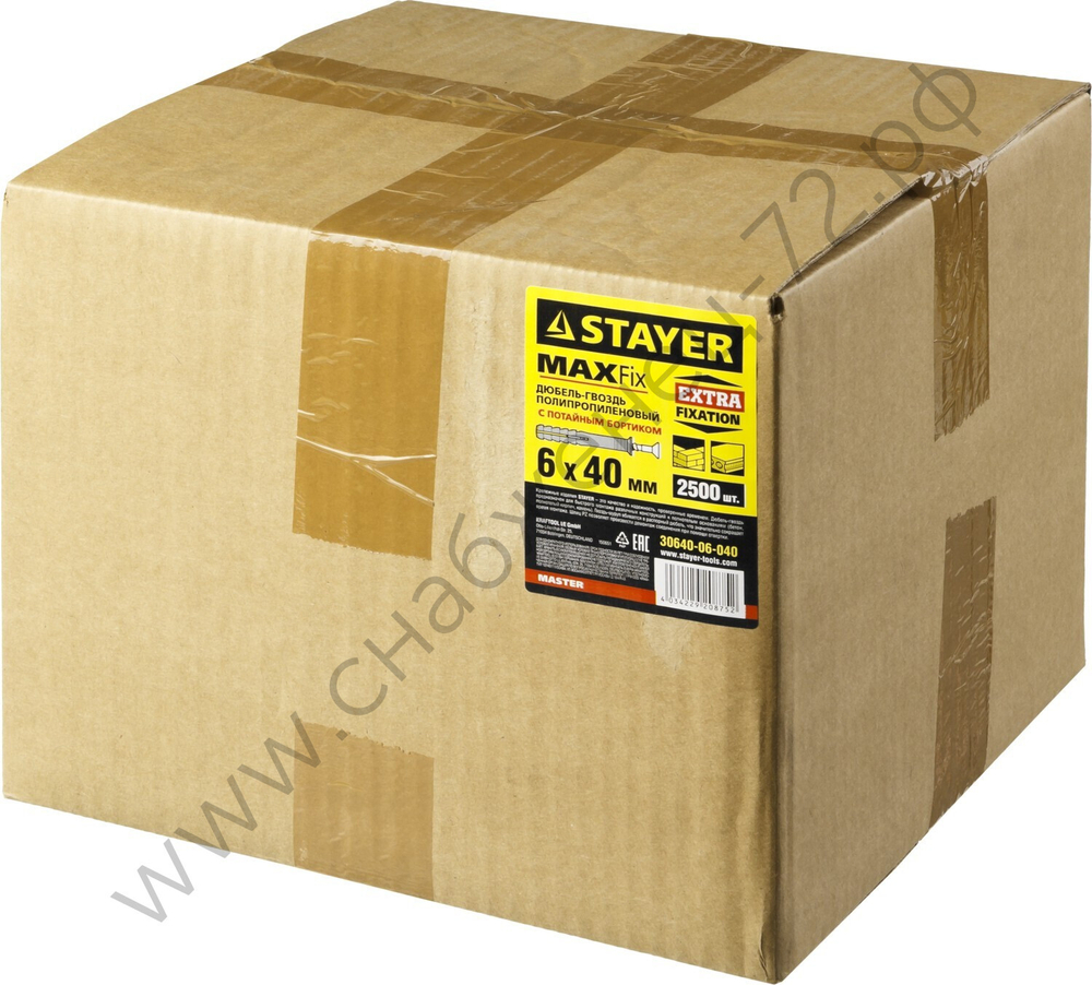 STAYER 6 x 40 мм, потайный бортик, дюбель-гвоздь полипропиленовый, 2500 шт (30640-06-040)