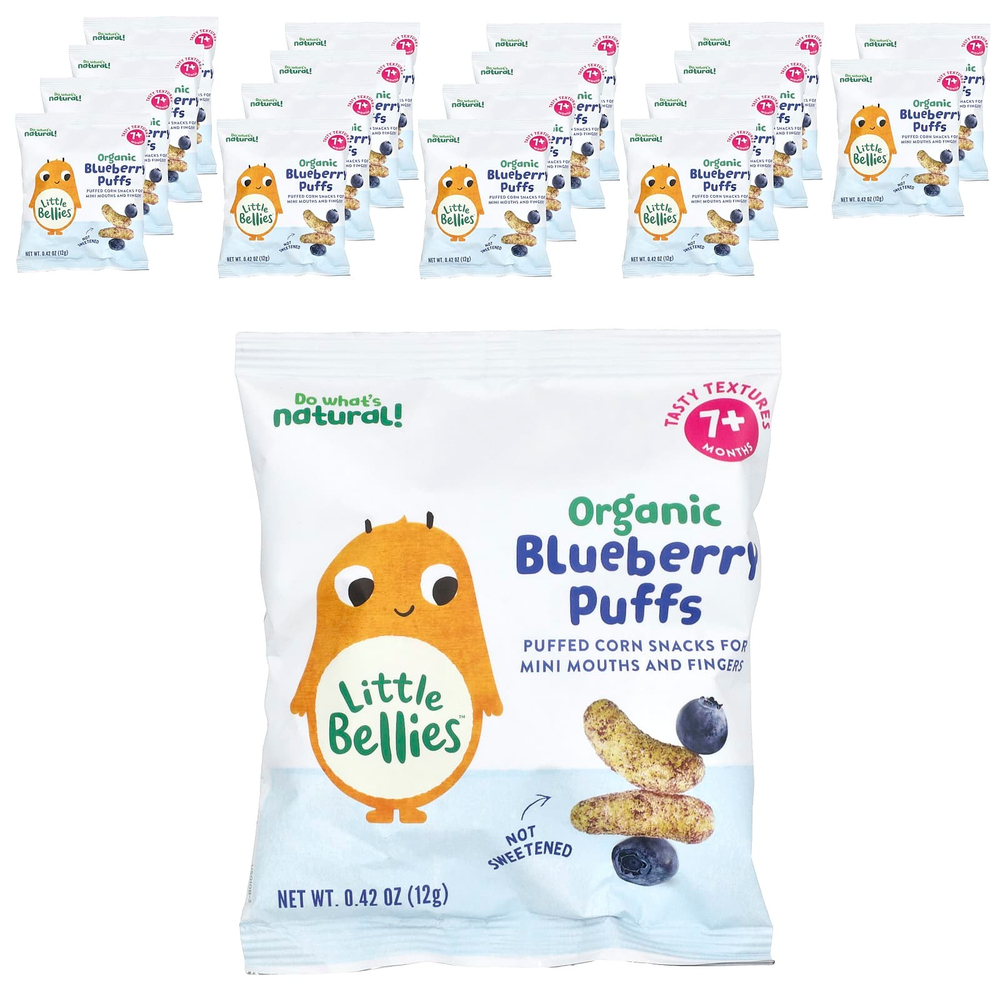 Little Bellies, Органическая голубика, для детей от 7 месяцев, 18 пакетиков по 12 г (0,42 унции)