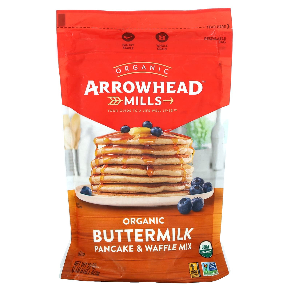 Arrowhead Mills, Органическая смесь для блинов и вафель, 1 фунт 6 унций (623 г)
