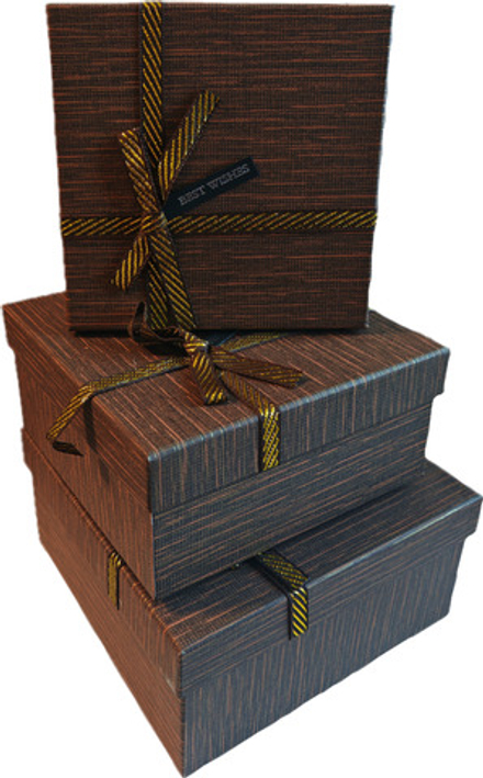 Набор подарочных коробок 3в1 с бантом, шоколад 15*15*6.5, 17*17*8, 19*19*9.5см