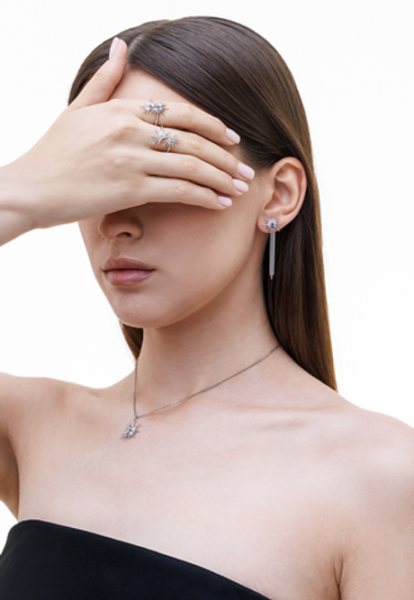 Подвес из серебра со вставками из выращенных турмалина параиба и бриллианта