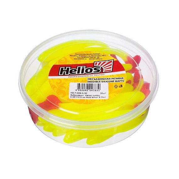 Виброхвост несъедоб. Jumbo 4,95&#39;/12.5 см Acid lemon &amp; Red 30шт. (HS-7-029-N-30) Helios