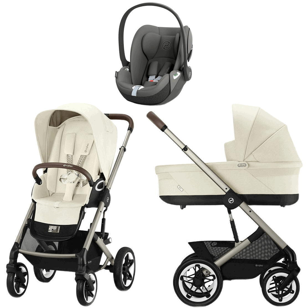 Коляска Cybex Talos S Lux TPE complete Cloud T Mirage Grey 3 в 1 Seashell Beige с дождевиками