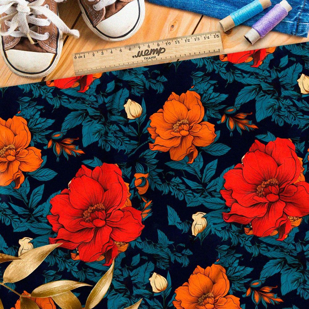 Ткань премиум Оксфорд 600D эффектные цветочные акценты