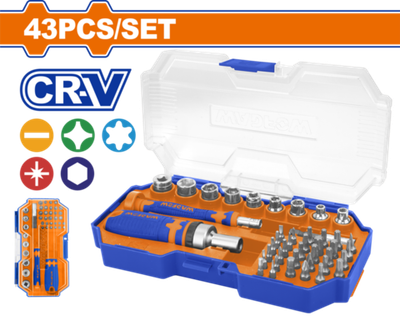 Отвертка трещоточная с битами 43 шт (6/24) WADFOW WSS8B43