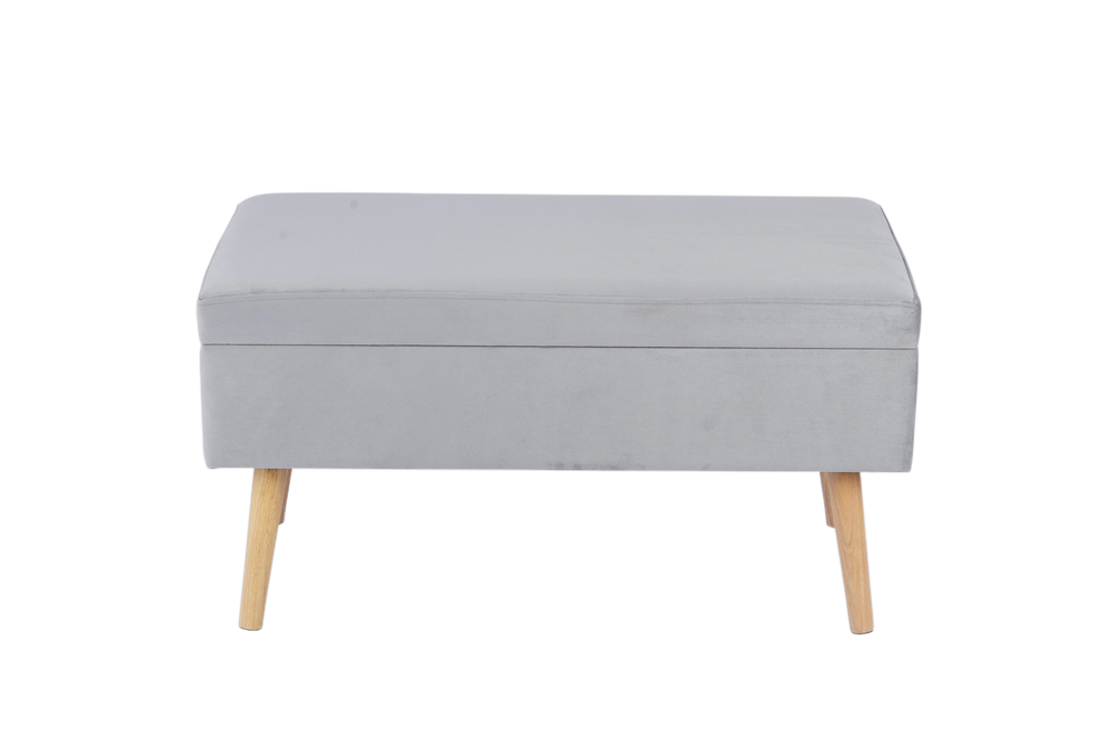 Банкетка Сторми с ящиком, велюр серый