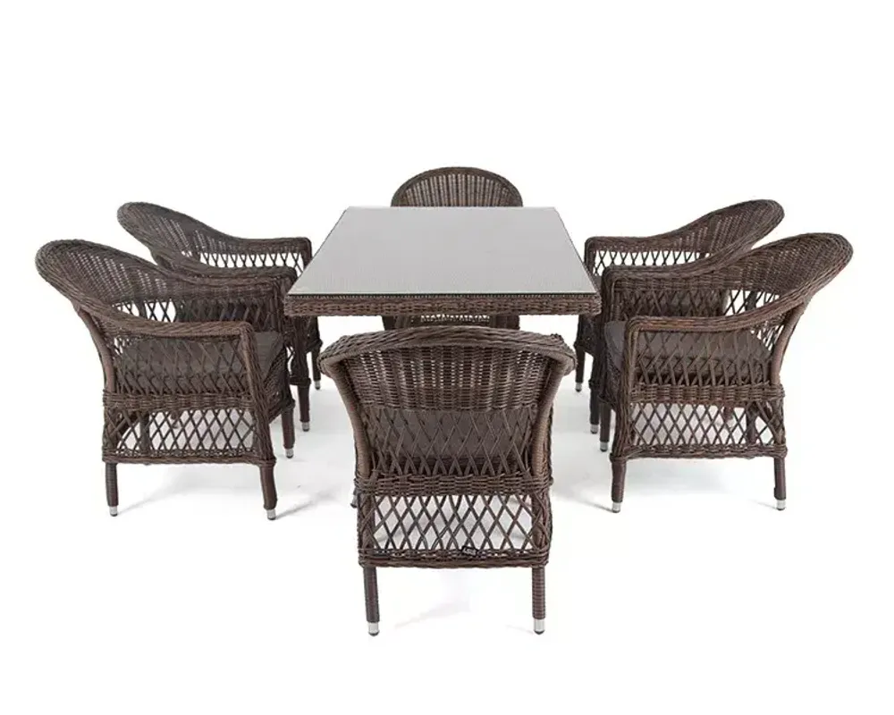"Амароне" обеденная группа из искусственного ротанга на 6 персон, цвет коричневый