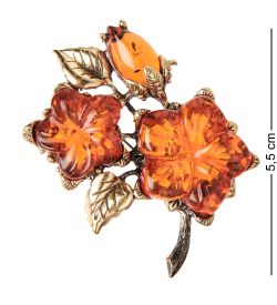 AM-2263 Брошь «Петуния» (латунь, янтарь)