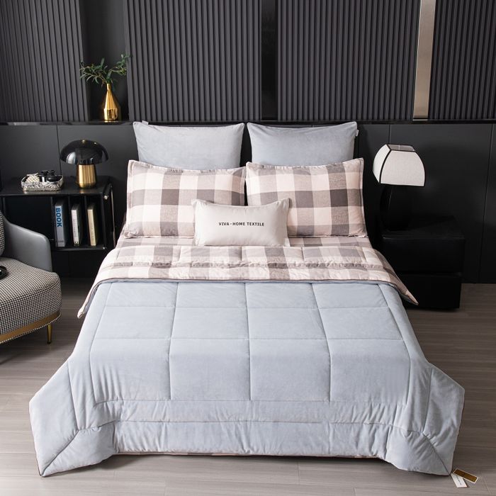 Комплект постельного белья на резинке с одеялом Велюрия Люкс «Скандинавская клетка»