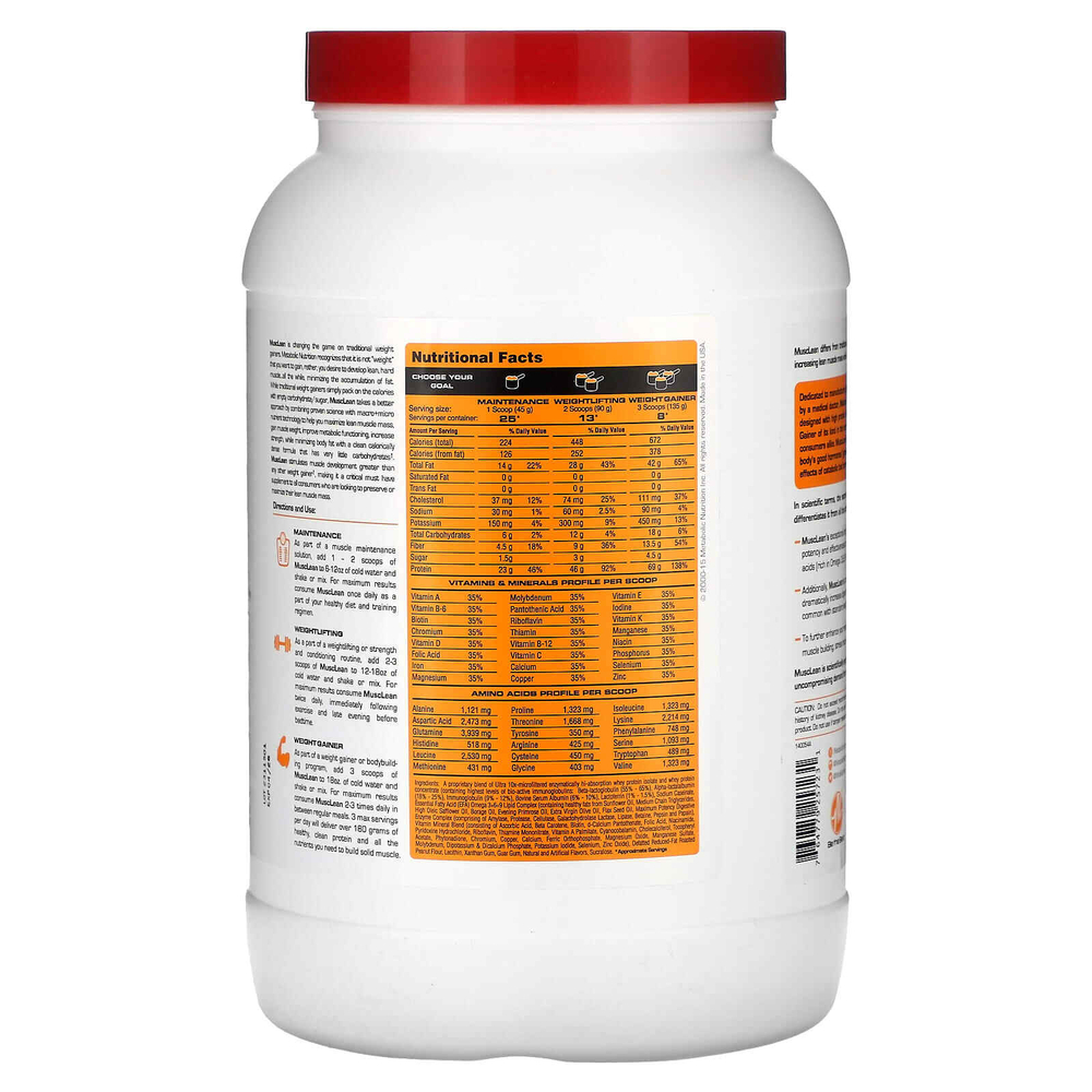 Metabolic Nutrition, MuscLean, средство для набора мышечной массы, молочный коктейль с арахисовой пастой, 2,5 фунта