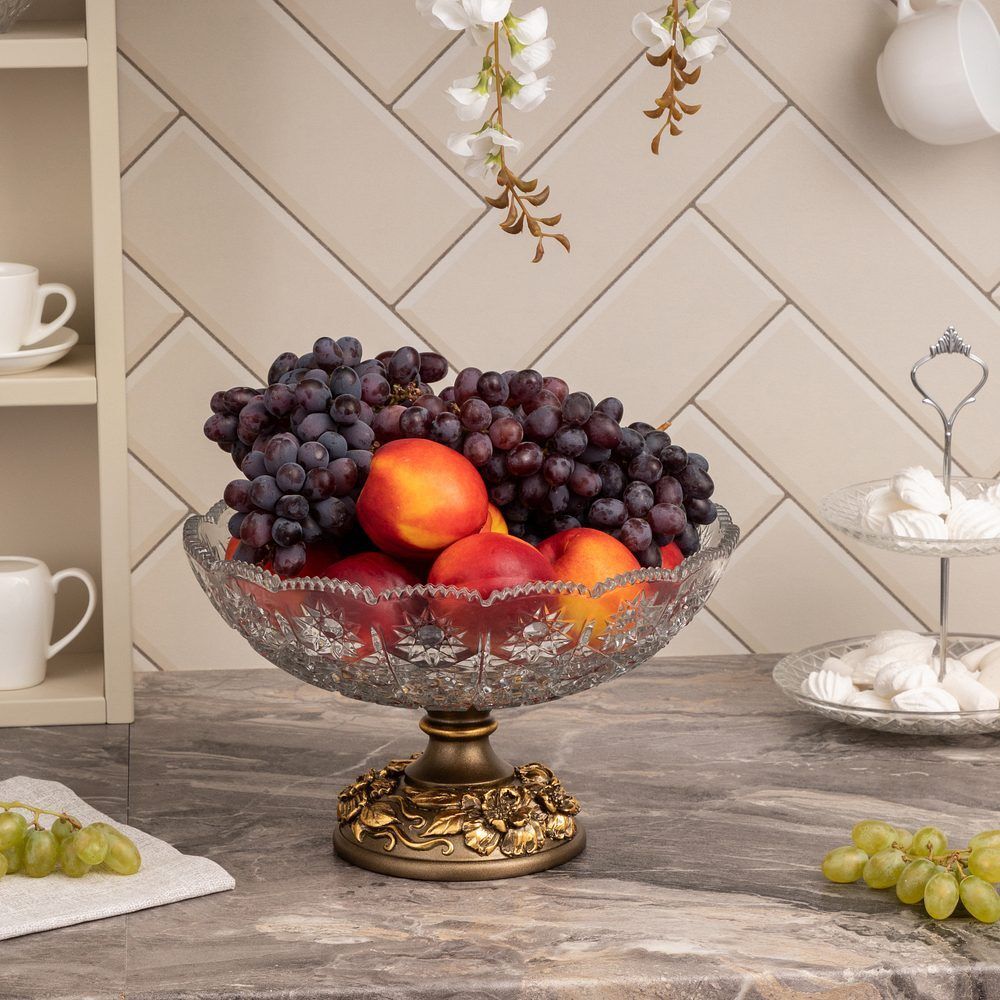 Фруктовница-конфетница Лето со стеклянной чашей 7373 Бронза