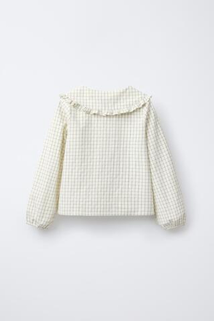 ZARA БЛУЗА В КЛЕТКУ С КРУГЛЫМ ВОРОТНИКОМ, ЭКРЮ