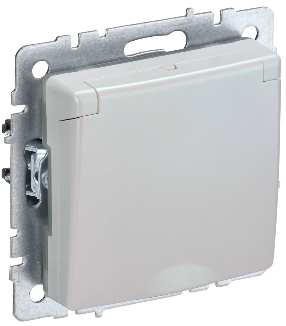 BRITE Розетка 1-местная с заземлением с защитными шторками и крышкой 16А IP20 РСбш10-3-БрЖ жемчуг IEK