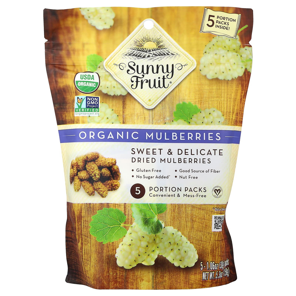 Sunny Fruit, органическая сушеная шелковица, 5 порционных пакетиков по 30 г (1,06 унции)