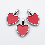 Подвеска Сердце, цвет серебро+красный, размер 14*10 мм, цена за 1 шт