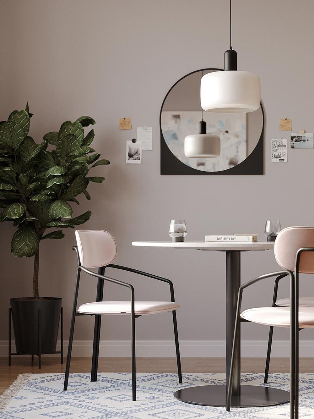 Стул Ror, Round, велюр, черный/розовый