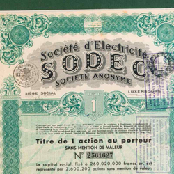 Винтаж: Акция компании № 2561627 / Société d’Electricité SODEC (SODEC)